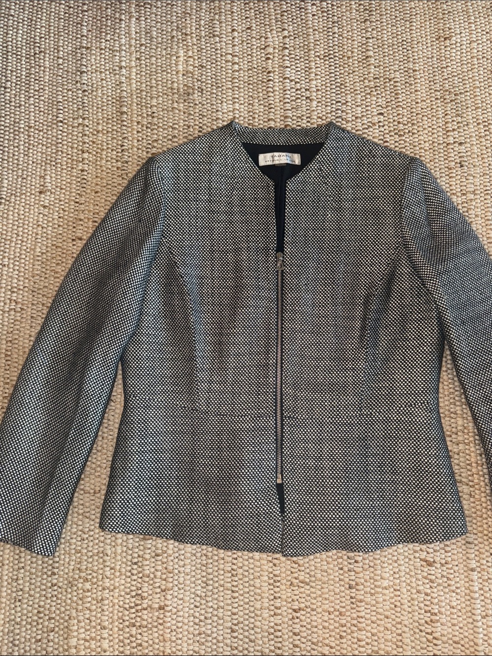 Tahari Tailored Black & White Zip-Front Women's Blazer